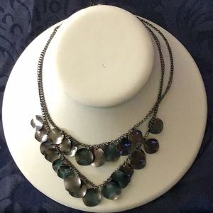 Silver Tone Chain with light & dark gray Gunmetal Wavy Necklace.